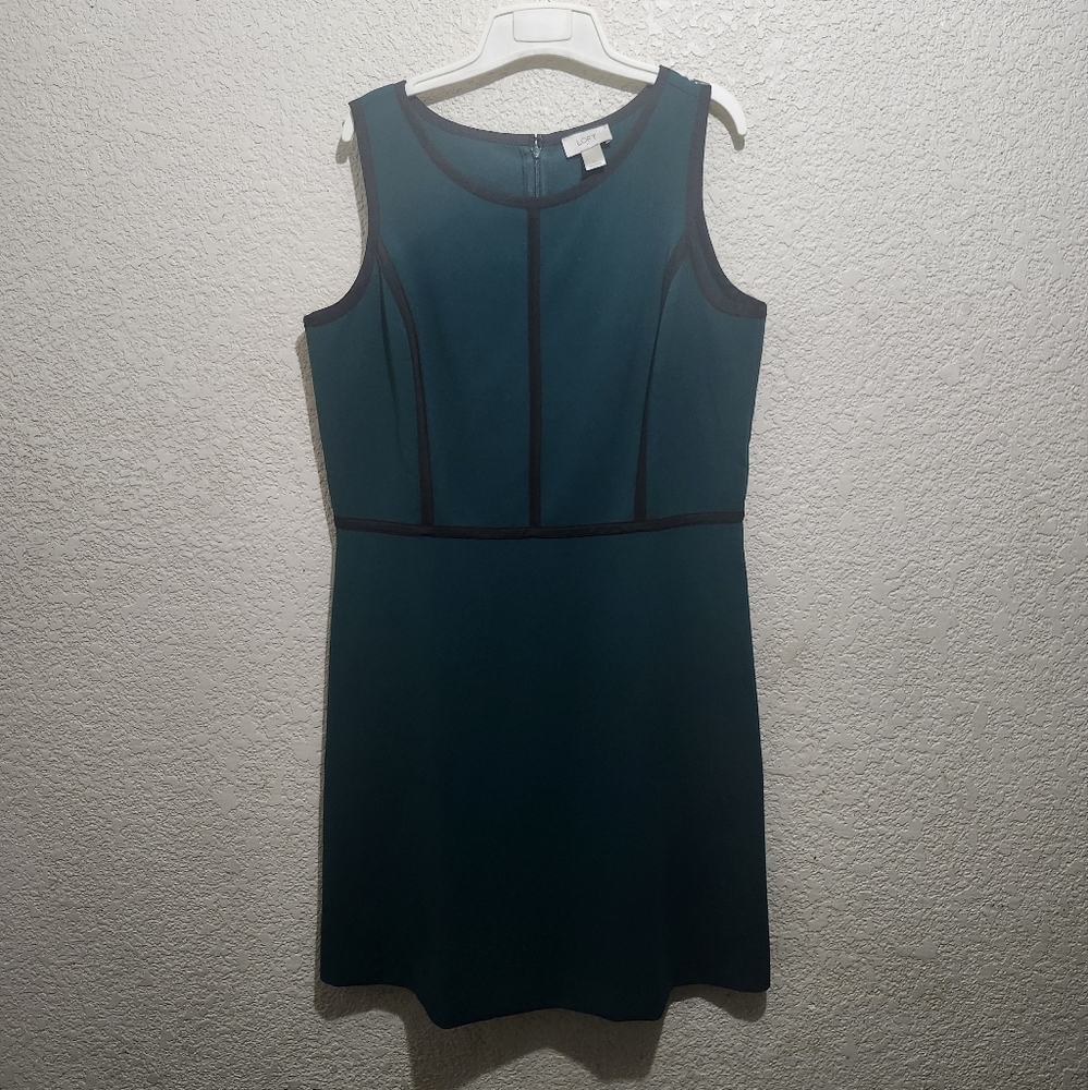 LOFT Sleeveless Sheath Dress Teal Black Trim Women’s Size 14